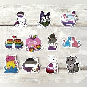 LGBTQ Pride Cute Animal Sticker Set 11pc Bundle Gay Queer Lesbian Bi Trans NEW